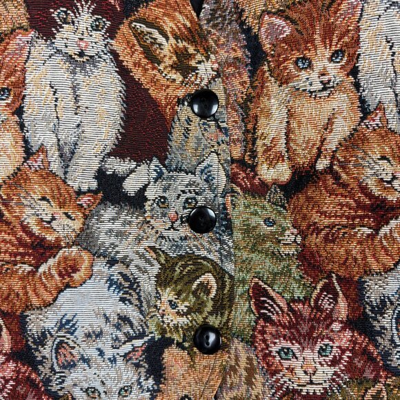 Vtg 90s Kitten Cat Print Tapestry Vest by Facets by Mirrors Women's Large - Picture 6 of 11